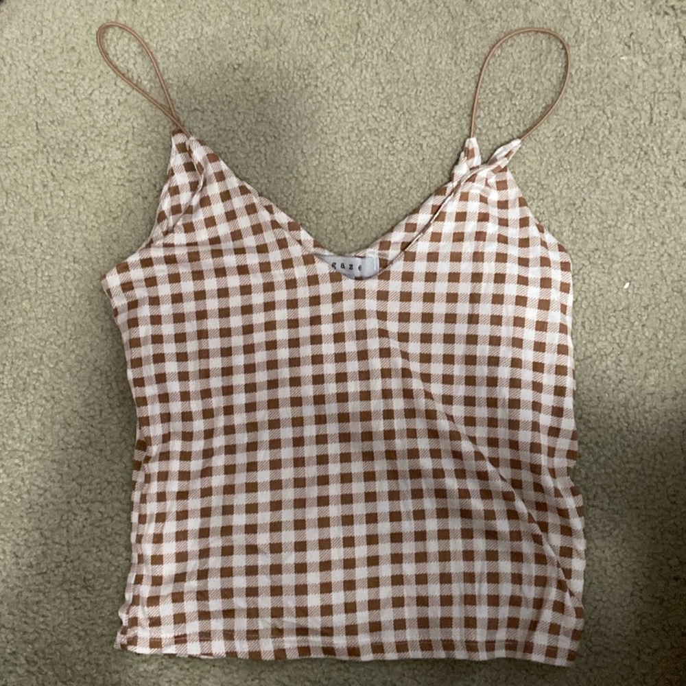 Brown/White plaid tank top